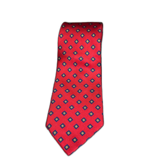 Brooks Brothers Men's 100% Silk Tie, Red with Geometric Pattern, Made in USA - Picture 1 of 4